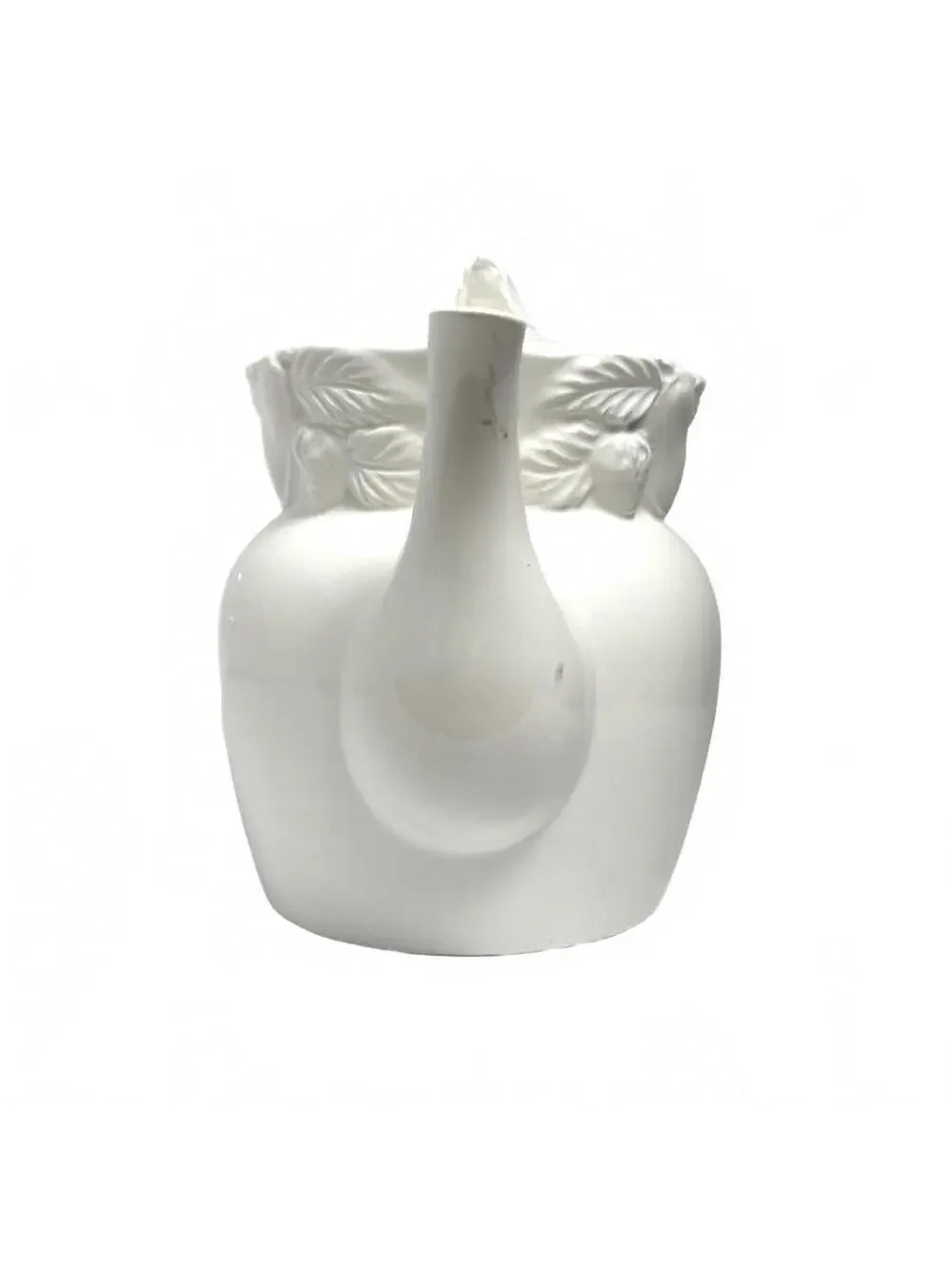 White Ceramic Teapot with Fruit and Leaf Embossed Design